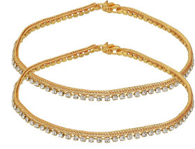 MissMister Brass, 24KT, Yellow Pure Gold Coating, CZ Studded Payal, Pajeb, Anklet Women Fashion Traditional Latest