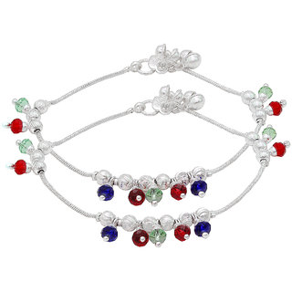                       MissMister Pure Silver Coating Colourful AD, Traditional Ghungroo pajeb payal Anklet for Women                                              