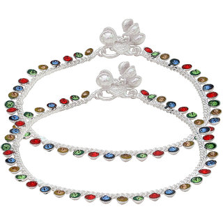                       MissMister Multi Coloured CZ Studded, Adorned with ghungroo Charms Elegant payal pajeb Anklet for Women                                              