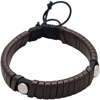                       MissMister Faux Leather with Steel Studs Adjustable Free Size Fashion Bracelet for Men and Women                                              