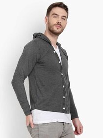 Pause Men Grey Solid Hooded Slim Fit Full Sleeve T-Shirt