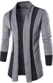 Stylogue Men Grey Solid Lapel Collar Cardigan