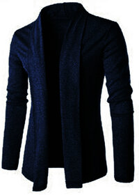 PAUSE Blue Solid Lapel Collar Slim Fit Full Sleeve Men's Cardigan