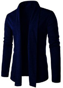 Stylogue Men Blue Solid Cotton Lapel Collar Cardigan