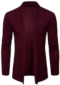 PAUSE Maroon Solid Lapel Collar Slim Fit Full Sleeve Men's Cardigan