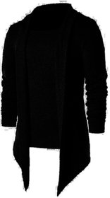 PAUSE Black Solid Lapel Collar Slim Fit Full Sleeve Men's Cardigan