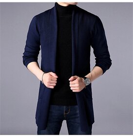 Pause Navy Blue Solid Cotton Shrug For Men