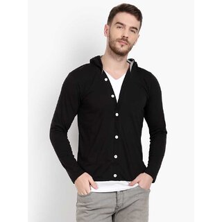 Pause Men Black Solid Hooded T-Shirt