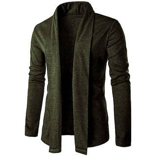 Buy PAUSE Olive Solid Lapel Collar Slim Fit Full Sleeve Men s Cardigan Online 599 from ShopClues