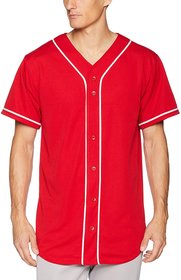 Pause Red Solid V Neck Slim Fit Half Sleeve Men'S Baseball Jersey