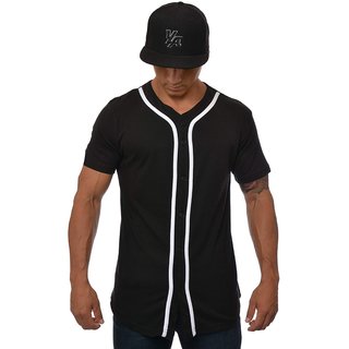 Pause Black Solid V Neck Slim Fit Half Sleeve Men'S Baseball Jersey