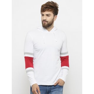 PAUSE White Solid Hooded Slim Fit Full Sleeve Men's T-Shirt