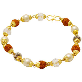                       MissMister Rudraksha Pearl and Crystal Beaded Gold Plated Bracelet for Men and Women                                              
