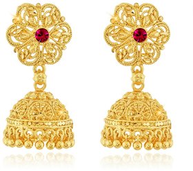 Vighnaharta Traditional 1gm Gold South Screw Back Alloy Gold and Micron Plated Jhumka Earring- VFJ01128ERG
