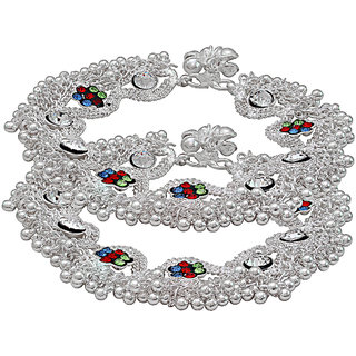 MissMister Silver Plated 10 Inch Length and 1.5 Inch Broad Colourful Designer payal Anklet for Women