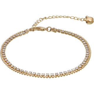                       MissMister Gold Plated Brass White CZ Studded Two Strand Bracelet for Women Girls                                              