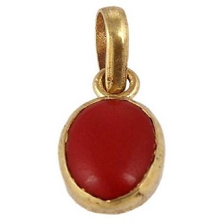                       Ceylonmine - red Coral pendant natural Moonga/ munga/Coral stone pendant gold plated  Pendant For Astrological Purpose                                              