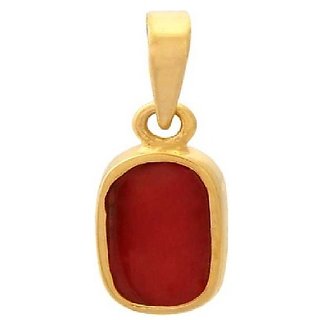                       Ceylonmine - red coral /Moonga/ munga  pendant 7.25 Ratti Natural Stone Pendant gold plated For Astrological Purpose                                              