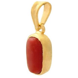                       Precious Stone coral pendant  gold plated Pendant 7.25 Ratti Moonga/ munga  stone Pendant By Ceylonmine                                              