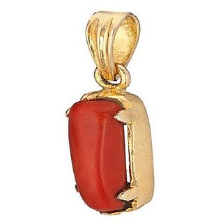                       Unheated & Untreated stone red coral /Moonga/ munga pendant 7.25 Ratti Precious Stone Pendant gold plated by ceylonmine                                              