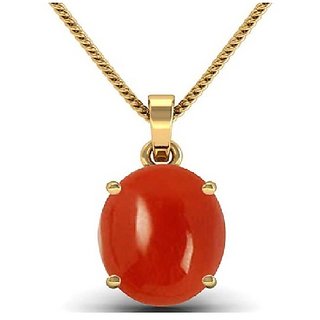                       Natural & Original 7.25 ratti red coral munga gold plated Pendant By ceylonmine                                              