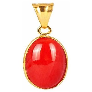 Ceylonmine - red coral /Moonga/ munga gold plated Pendant  7.25 Ratti Natural Stone Pendant For Astrological Purpose