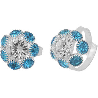                       MissMister Silver Plated Turquoise Blue  White CZ Flower Bouquet Shaped Adjustable Ethnic Traditional Foot Ring Fasion toering Bichiya Jewellery for Women                                              