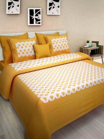 FrionKandy Yellow Cotton Geometric Print 120 TC 1 Double Bed Sheet With 2 Pillow Covers (82 Inch X 92 Inch) SHKAP1032