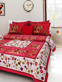 Frionkandy Red Cotton Printed 120 TC Double Bed Sheet With 2 Pillow Covers - (82 Inch X 92 Inch, Red) SHKAP1036