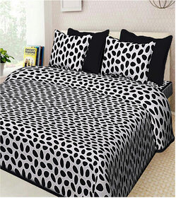 frionkandy 100 Cotton Stone Print 120 TC Double Bed Sheet With 2 Pillow Covers - (82 Inch X 92 Inch, Black) SHKAP1041