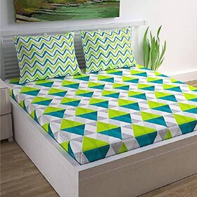 FrionKandy Cotton 120 TC Double Bed Sheet With 2 Pillow Covers - (82 Inch X 92 Inch, Green) SHKAP1129