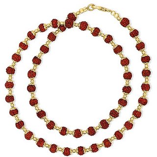                       Original 5 mukhi rudraksha beads mala with gold plated caps  rudraksha mala for unisex by ceylonmine                                              
