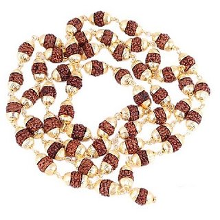                       100 Pure 5 Mukhi Rudraksha Mala With Gold Plated Caps Certified Gold Plated                                              