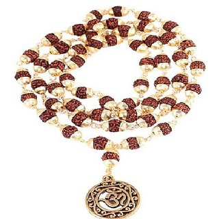                       100 pure 5 mukhi rudraksha mala with gold plated caps certified gold plated shiva god  rudrakhsa 108 + 1 beads mala for men  women By CEYLONMINE                                              