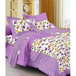 FrionKandy 100% Cotton Floral Print 120 TC Double Bed Sheet With 2 Pillow Covers - (82 Inch X 92 Inch, Purple) SHKAP1029