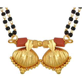                       MissMister Gold Plated, 1 Micron, Fan Shaped Double wati, with Coral Bars Design, Fashion Mangalsutra Women Traditional                                              