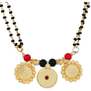 MissMister Lakshmi Gold Plated 3 Coin, Ruby Colour Stone Studded, Laxmi Coin  Double Waati Thali Tanmaniya Necklace Jewellery Mangalsutra for Women