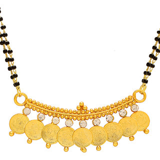                       MissMister Gold Plated, White CZ, 9 Coin Laxmi, Navgrah Lakshmi Mangaslutra Tanmaniya Bridal Jewellery Necklace for Women                                              