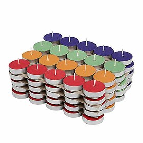 Colorful Wax Tealight Candle Unscented Smokeless Candles for Home Decoration Diwali Festival Set of 50 by REBUY
