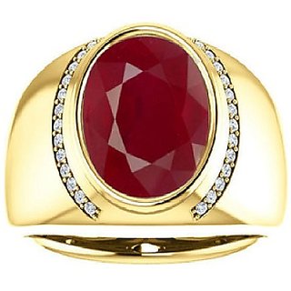                       CEYLONMINE- Original  Natural Ruby/Manik 6.25 ratti Gold Plated Finger Ring With Lab Certification                                              