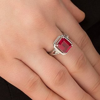                       Original 6.5 Ratti Ruby Gemstone  Silver Plated Ring Natural  Effective Manik Ring By CEYLONMINE                                              