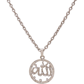                       MissMister Silver Plated CZ Studded Allah Word Round Chain Muslim Jewellery Necklace Pendant for Men/Women                                              