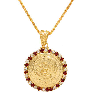                       MissMister Gold Plated Red White CZ Ethnic Traditional Chain Pendant Necklace for Women                                              