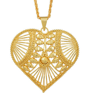                       MissMister Gold Plated, Bengal Hand Crafted Big and Bold, Rasrawa Chilai Work Heart Shape Chain Pendant Fashion Necklace for Women                                              