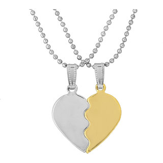                       MissMister Stainless Steel Two Parts, Half Shiny White, and Half Gold Plated, Heart Shape Fashion Pendant Men Women Latest                                              