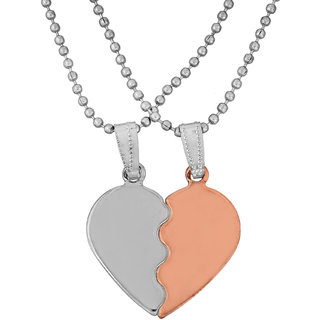                       MissMister Stainless Steel and Copper Two Parts, Half Shiny White, and Half Copper, Heart Shape Fashion Pendant Men Women Latest                                              
