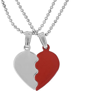                       MissMister Stainless Steel and Red coated steel Two parts, Heart shape Fashion pendant Men women Stylish Latest                                              