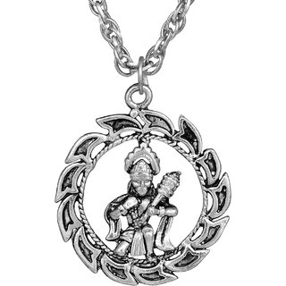                       MissMister Silver Plated Hanuman, Bajrang Bali Pendant Hindu God, Temple Jewellery, Fashion Pendant                                              
