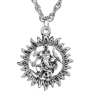                       MissMister Silver Plated Mangalmurthi Form, Ganesh, Ganpati Pendant Hindu god Necklace Latest                                              