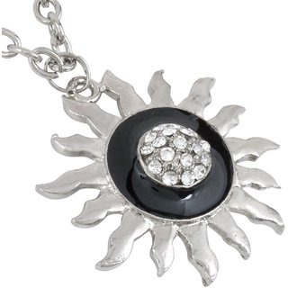                       MissMister White AAA Cubic Zirconia Black Enamel, CZ, Sun Design Pendant Necklace for Men and Women                                              